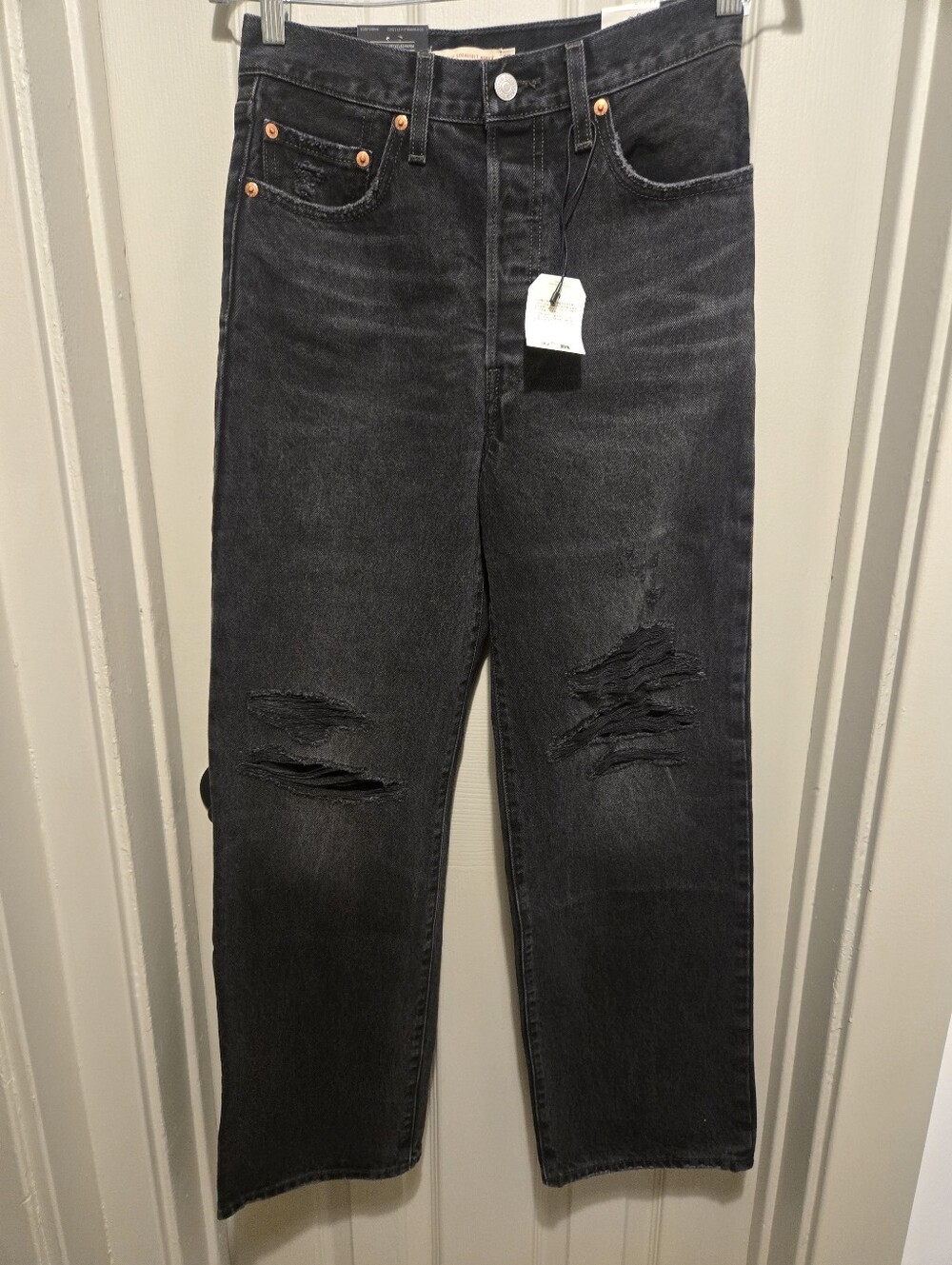 Distressed Levi's Ribcage Straight Ankle Jeans - Women's - 27 X 29 - Black